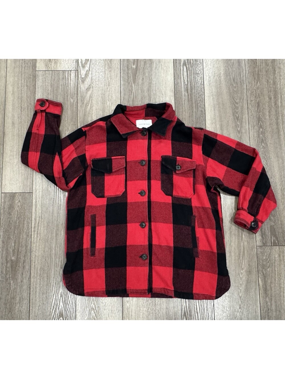 Lucky Brand Heavy Flannel Womens Large Red Black Plaid Button Shacket